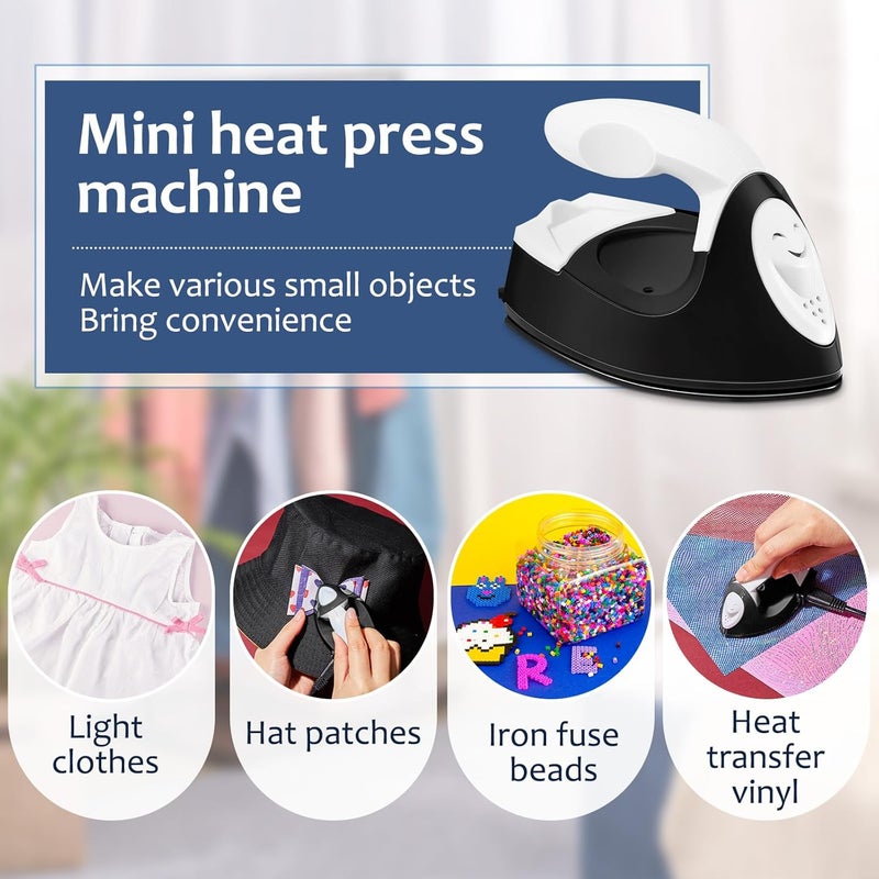 Honoson Mini Craft Iron Mini Heat Press Small Iron 3.93 x 2.36 x 2.76 in Portable Handy Tiny Flatiron with Charging Base Accessory for Fuse Bead Patch DIY Heat Transfer Vinyl(Black) - Image 5